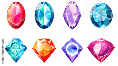 Professional Vector Precious Diamonds Gem Stickers Set for Design Projects