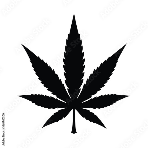 Black Silhouette of a Cannabis Leaf on White Background