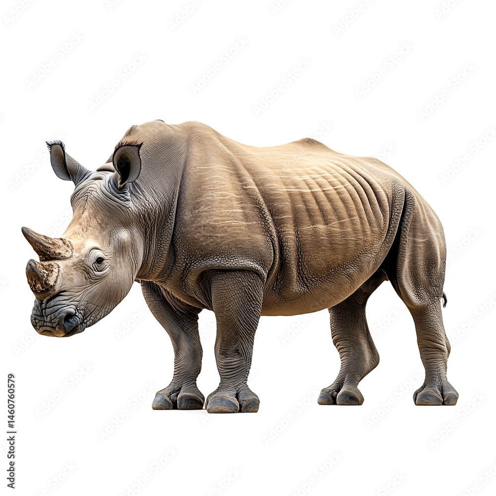 Obraz premium A huge rhinoceros, a horned mammal isolated on a transparent background