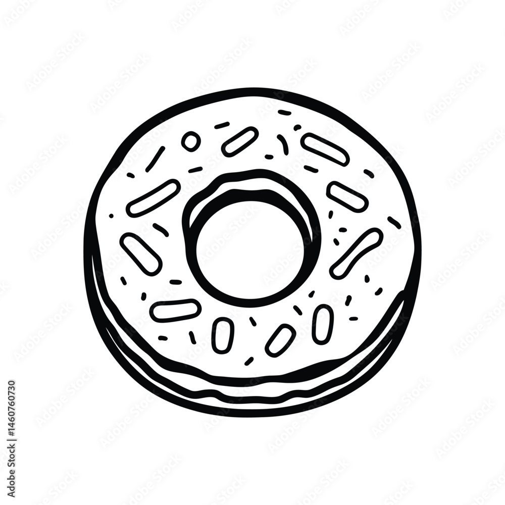 Outlined Donut with Sprinkles and Hole on Transparent Background Sketch Style Outlined Donut with Sprinkles and Hole on Transparent Background Sketch Style