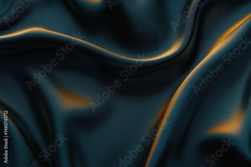 Deep teal silk,  draped in elegant folds, highlighting golden highlights