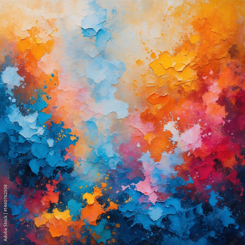 Fototapeta premium Oil painting artwork with hard brush stroke abstract style in vivid pink blue red and orange color scheme design Premium Background Illustration