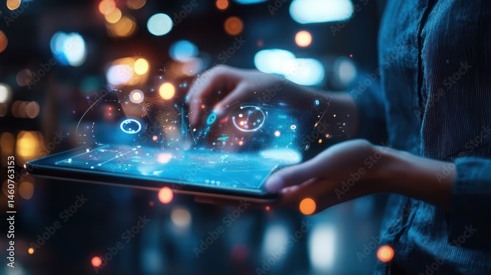 Interactive digital experience on a tablet with augmented reality elements