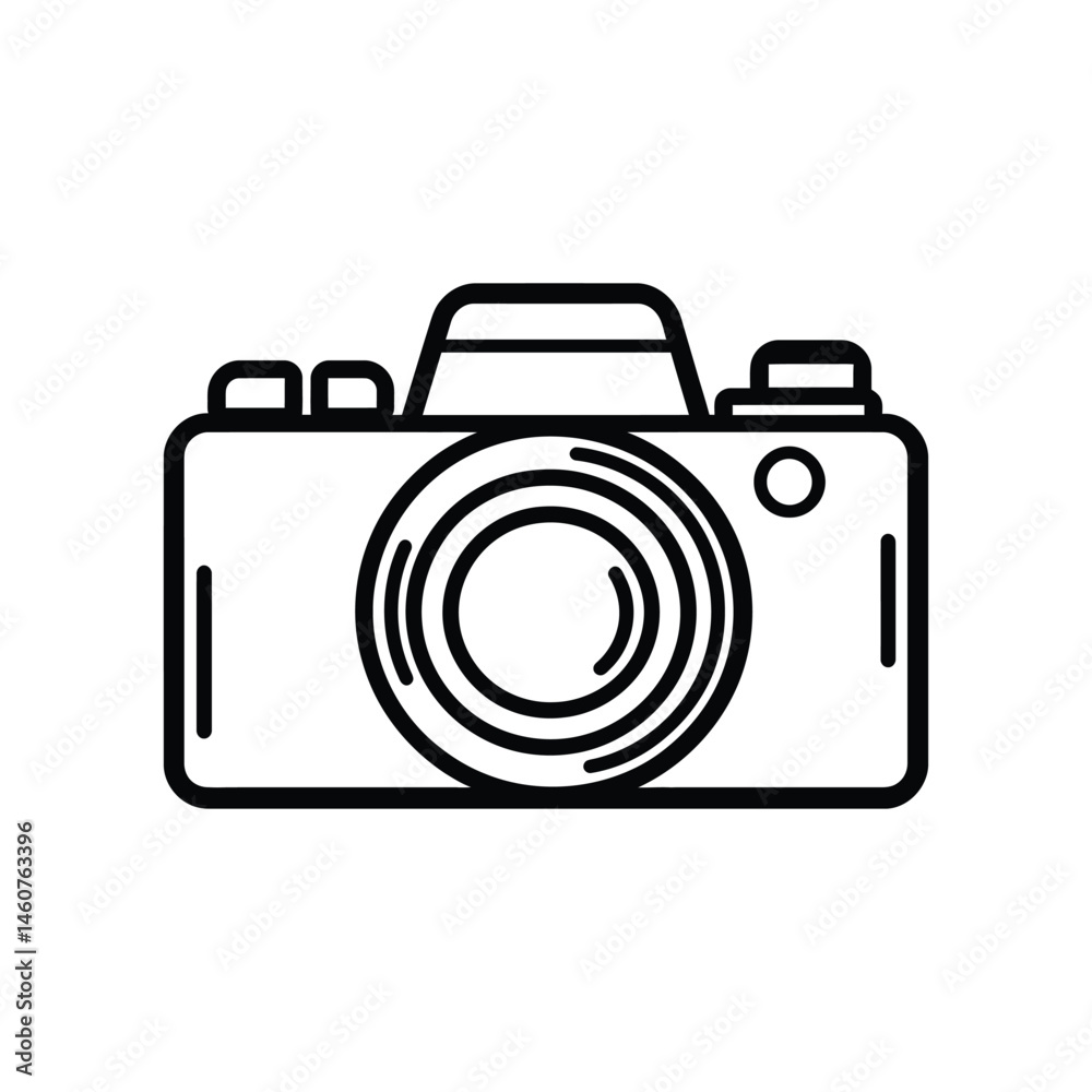 Retro Camera Outline Icon with Lens and Buttons on Transparent Background Retro Camera Outline Icon with Lens and Buttons on Transparent Background