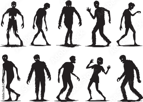 Silhouetted zombie horde vector illustration for halloween concept and spooky designs