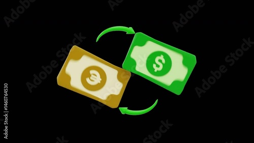 Currency Exchange 3D Animation, Alpha Channel, 4K Animation