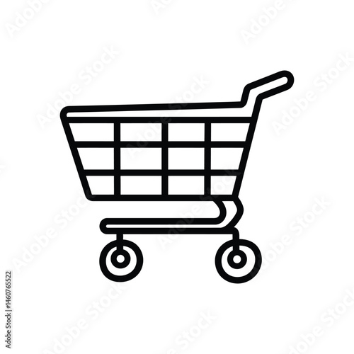 Shopping Cart Icon, Modern Simple Line Art, Black Outline Isolated, Transparent
