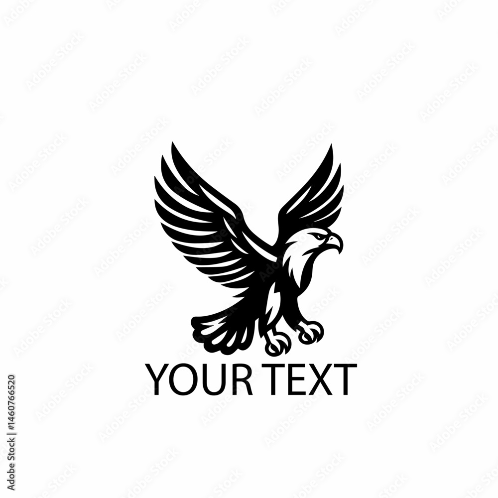 Fototapeta premium Flying Eagle Logo – Monochrome Bird of Prey Vector on Isolated White Background