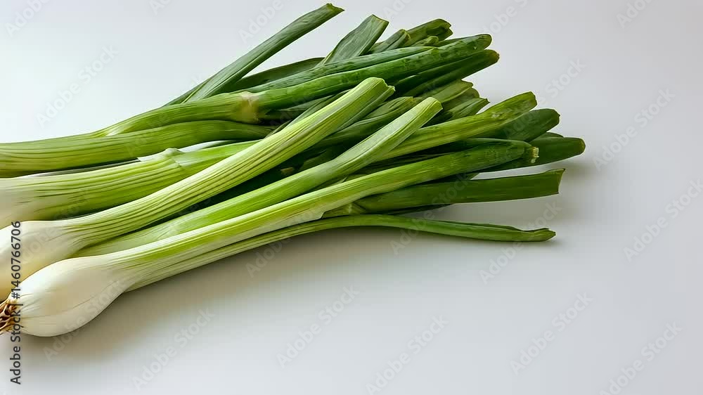 Fresh Green Onions on Clean Backdrop: A Culinary Still Life Composition Fresh Green Onions on Clean Backdrop: A Culinary Still Life Composition