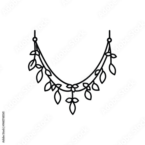 Simple Hanging Foliage Garland, Minimalist Line Art on Transparent Background