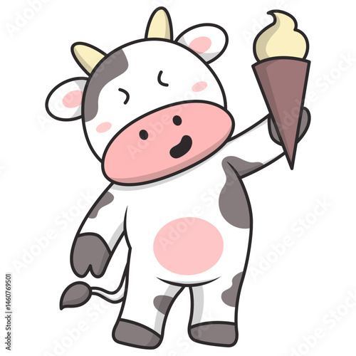 Cute Cow Cartoon Character. Vector Illustration on White Background.