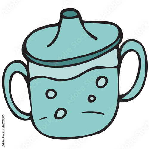 spill-proof mug for a small child, vector cute colored children s element in doodle style with black outline, delicate colors