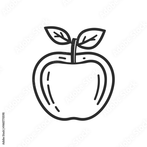 Simple Outlined Apple With Two Leaves with Transparent Background