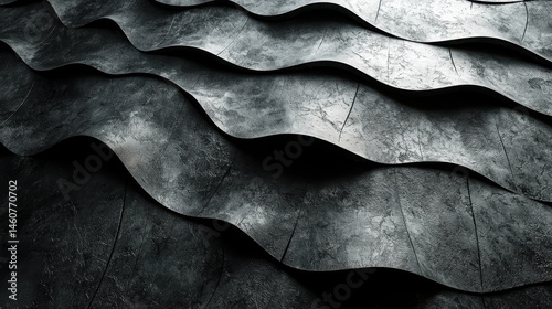 A realistically rendered 4K 3D background with a bold expression featu a side angle view of textured waves creating an abstract and dynamic pattern.