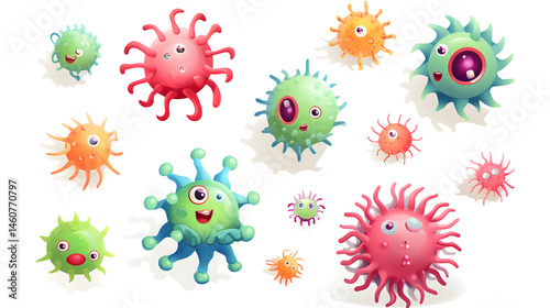 Illustration of Viruses Attacking Human Body's Immune System and Causing Diseases