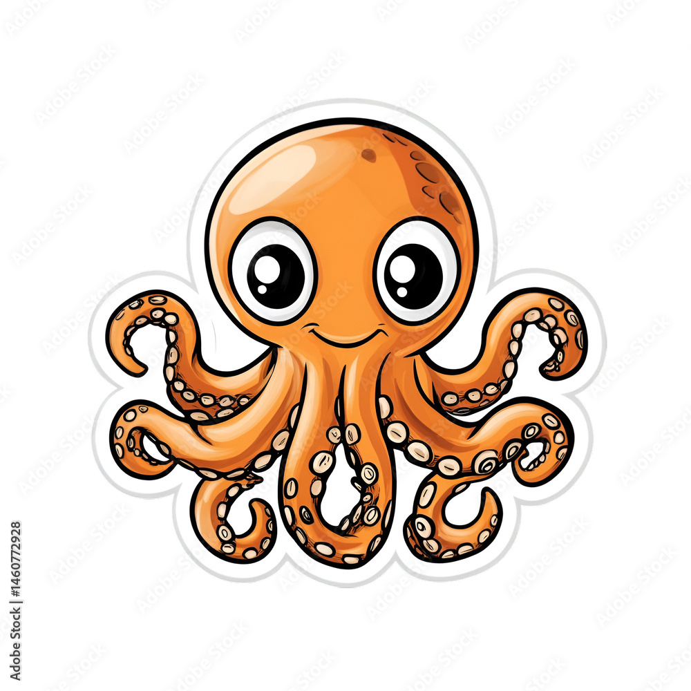 Fototapeta premium Playful octopus sticker design underwater scene digital art vibrant colors close-up fun concept