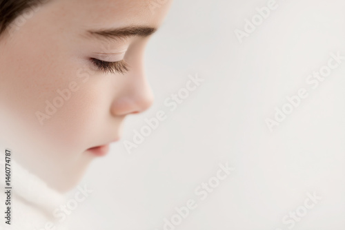 serene portrait of face in light minimalist setting emphasizing purity and airiness