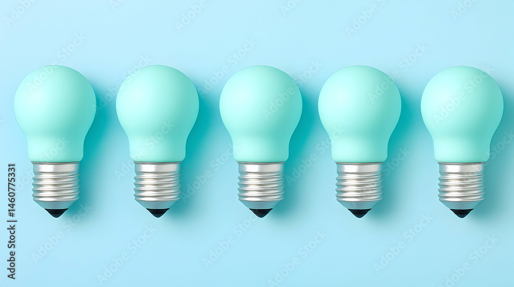 Pastel blue lightbulbs row ideas innovation and energy concept Pastel blue lightbulbs row ideas innovation and energy concept
