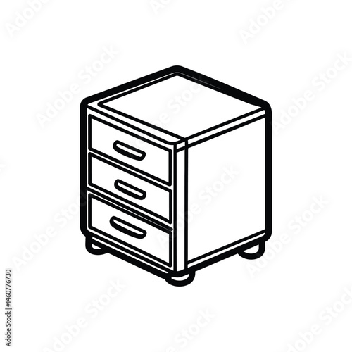Three Drawer Outline Cabinet with Rounded Edges on Transparent Background