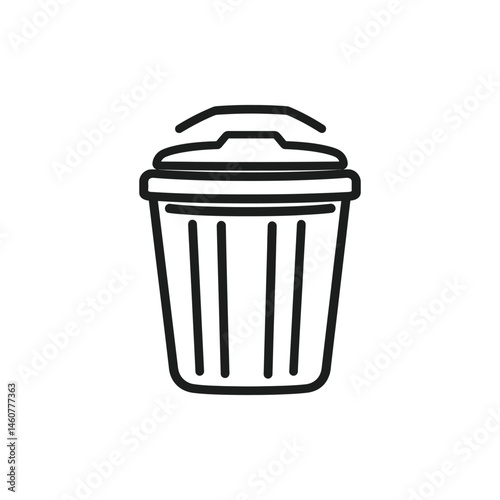 Trash Can Icon, Outline Style, Environmental Waste Container, Isolated Design, Closed Lid