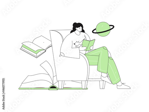 Character reading quietly vector concept operation hand drawn illustration
