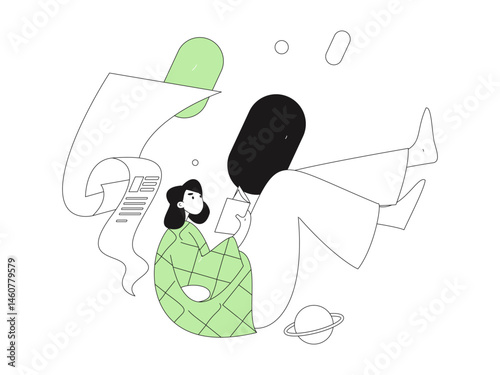 Character reading quietly vector concept operation hand drawn illustration
