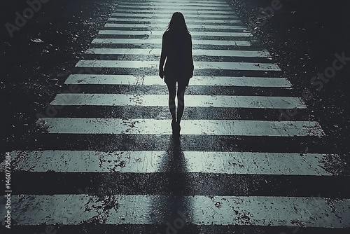 Solitary figure crossing a dark street