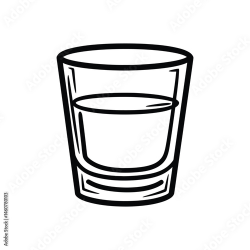 Water Filled Shot Glass with Bold Outline Isolated on Transparent Background