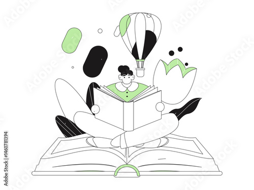 Character reading quietly vector concept operation hand drawn illustration
