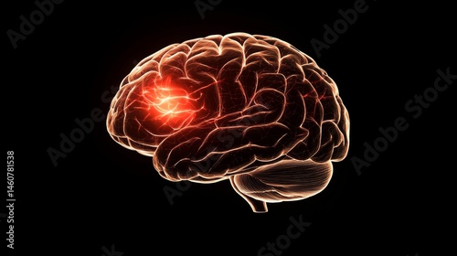 3D Medical Illustration of Human Brain Highlighting Pain and Stress Areas