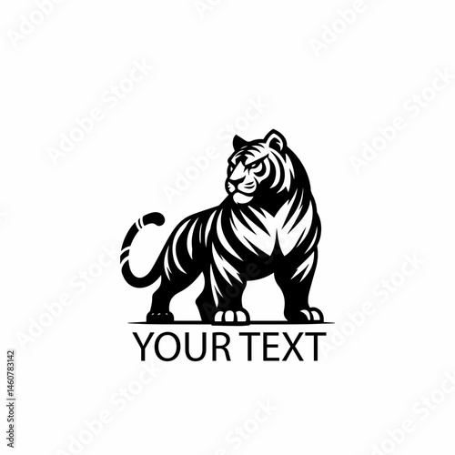 Full Body Tiger Logo – Monochrome Wild Animal Mascot Vector on Isolated White Background