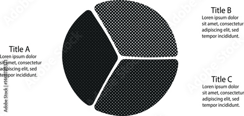 Three-Section Pie Chart in Monochrome Style for Data Visualization with Copy Space
