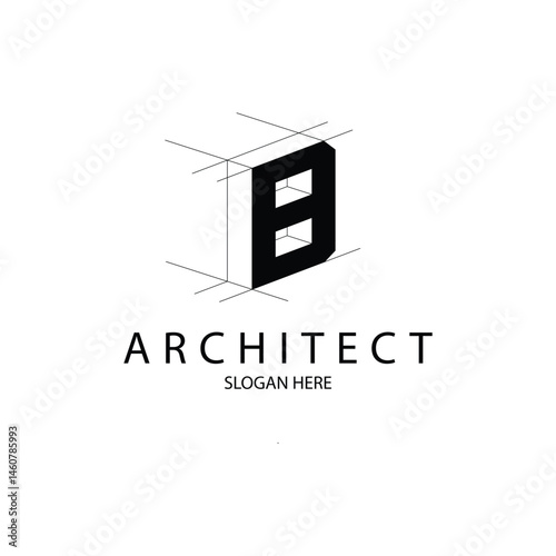 3D architect logo with letter B. suitable to architect and construction company