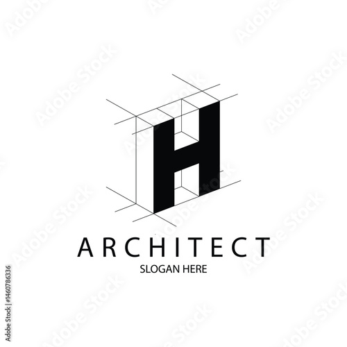 3D architect logo with letter H. suitable to architect and construction company