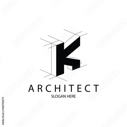 3D architect logo with letter K. suitable to architect and construction company