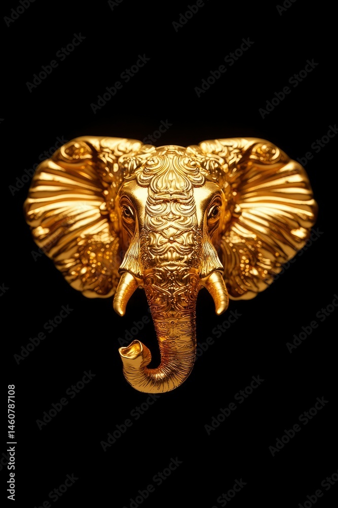 Obraz premium Golden elephant head, detailed carvings