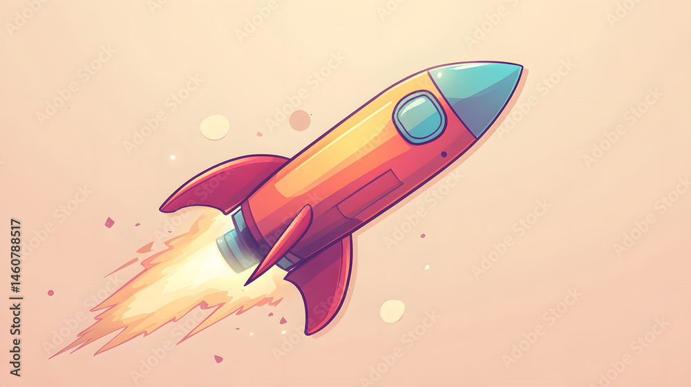 Fototapeta premium Colorful cartoon rocket illustration image