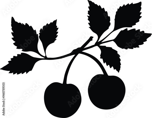 Cherry fruit silhouette vector, Cherry fruit icon, cherry black silhouette
