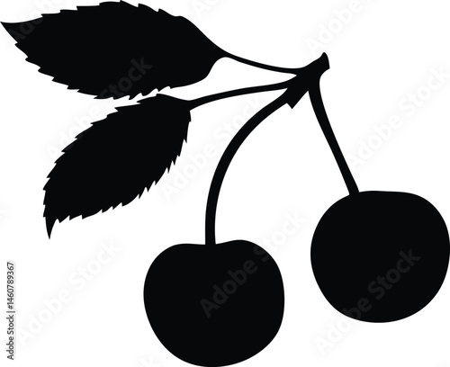 Cherry fruit silhouette vector, Cherry fruit icon, cherry black silhouette