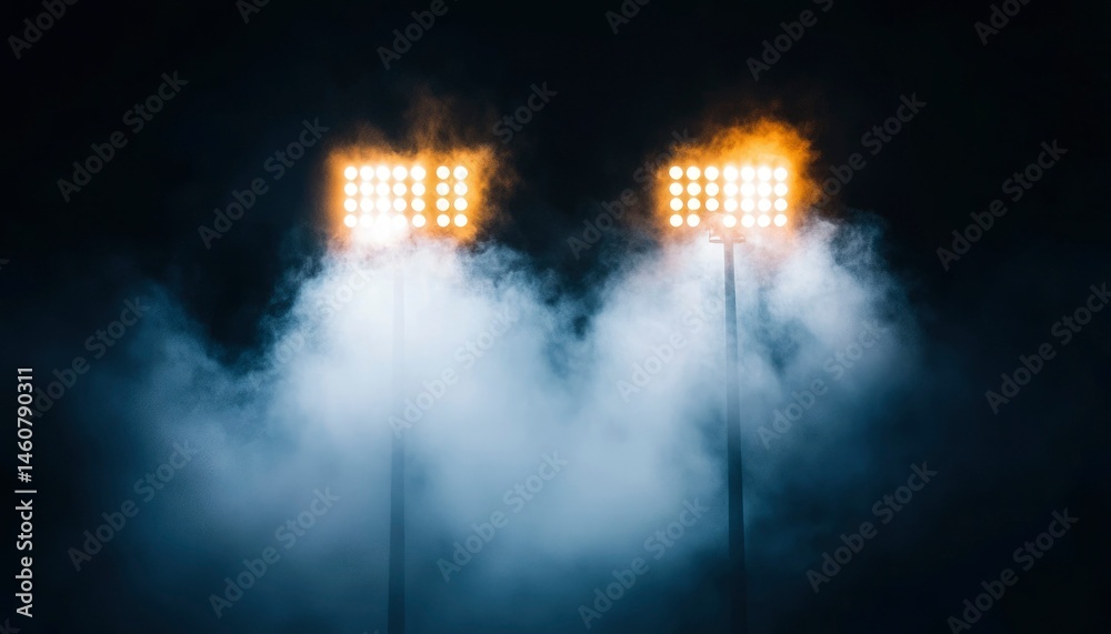 Fototapeta premium Stadium lights illuminate smoky night