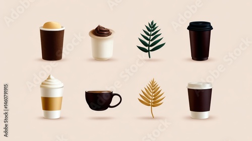 Wallpaper Mural A collection of simple modern icons representing various coffee and cocoa based drinks complemented by natural botanical elements designed for a clean and elegant website presentation Torontodigital.ca