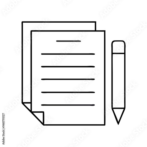 Essay writing icon with paper and pencil in thin line style for education