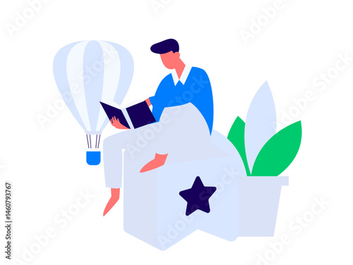 Character reading quietly vector concept operation hand drawn illustration
