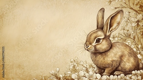 Gentle rabbit amidst spring blossoms
