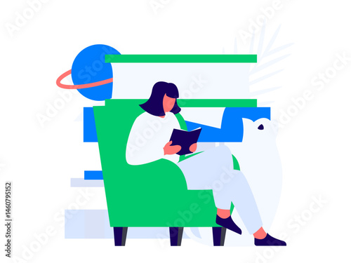 Character reading quietly vector concept operation hand drawn illustration
