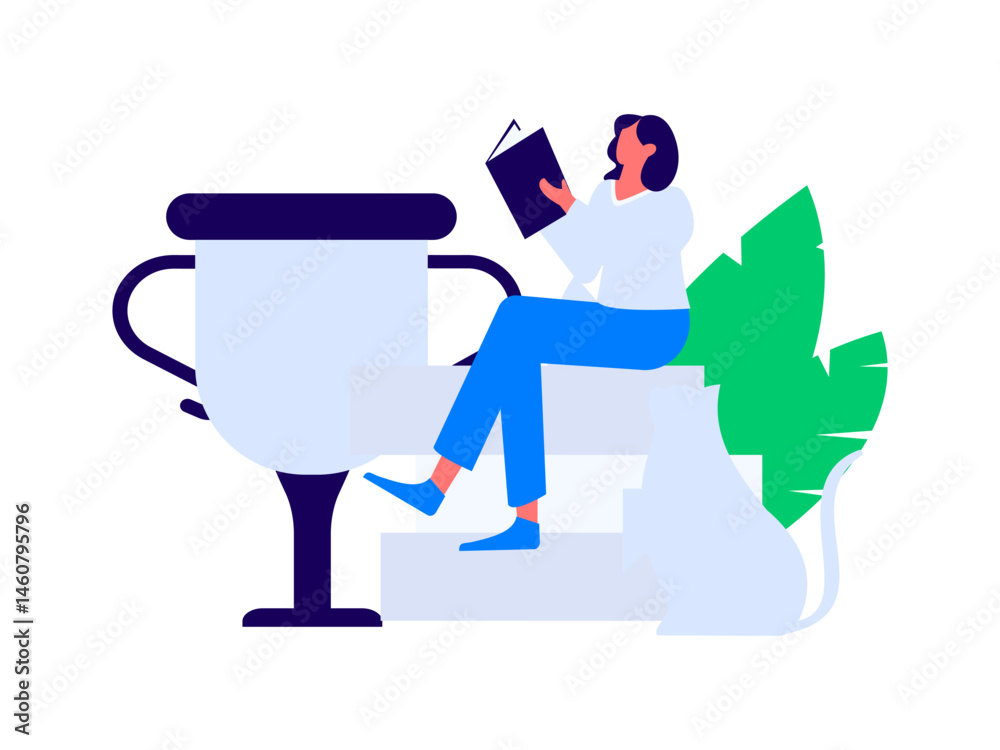 Obraz premium Character reading quietly vector concept operation hand drawn illustration 