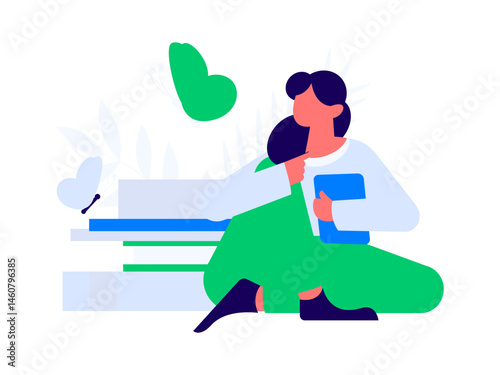 Character reading quietly vector concept operation hand drawn illustration
