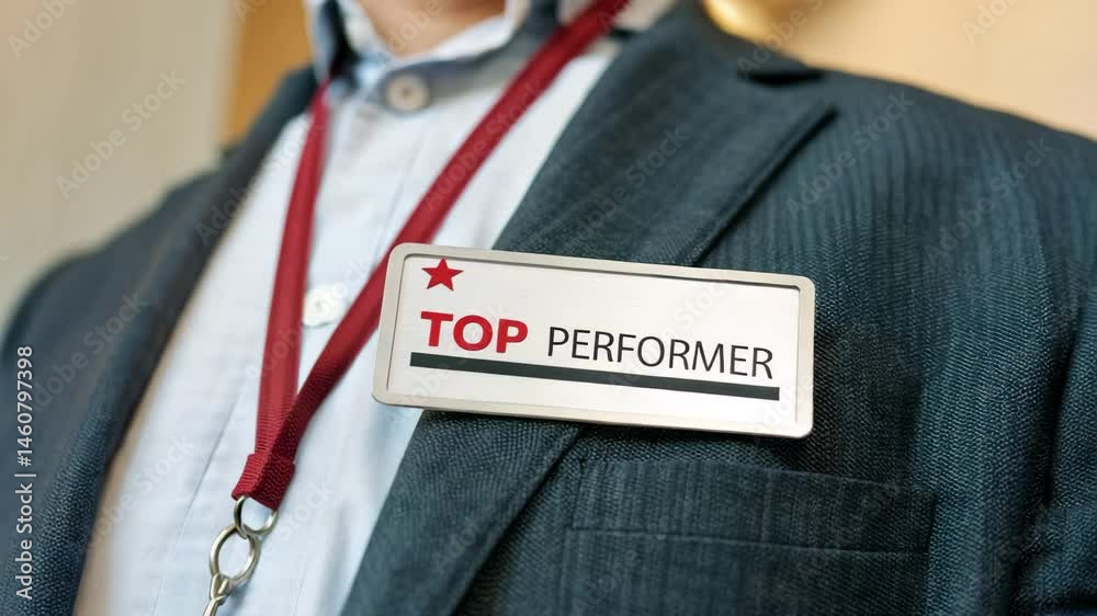 Top Performer: Focus on a business professional, adorned with a 