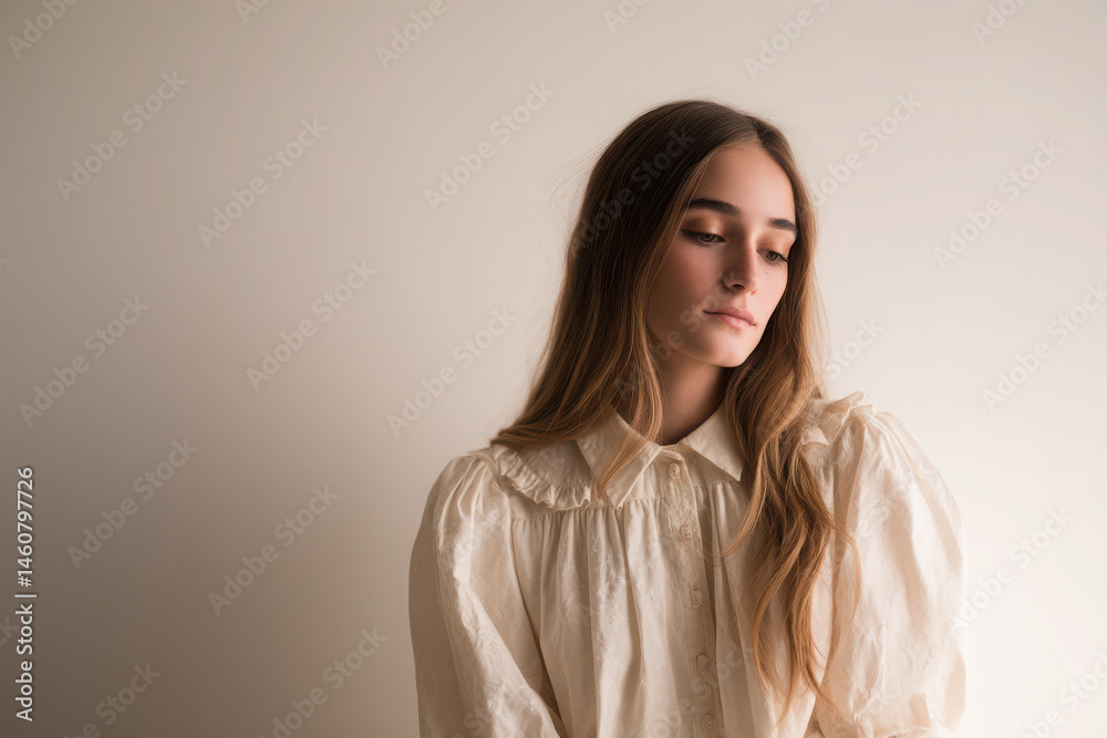 stylish long haircut showcasing elegant layers and soft waves set against light minimalistic background stylish long haircut showcasing elegant layers and soft waves set against light minimalistic background