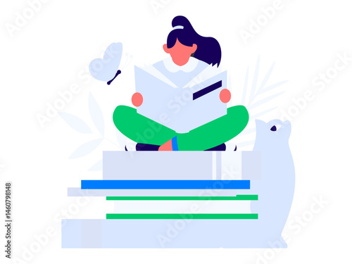 Character reading quietly vector concept operation hand drawn illustration
